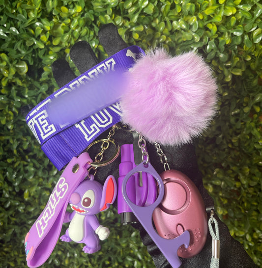 Purple stitch kids safety keychain